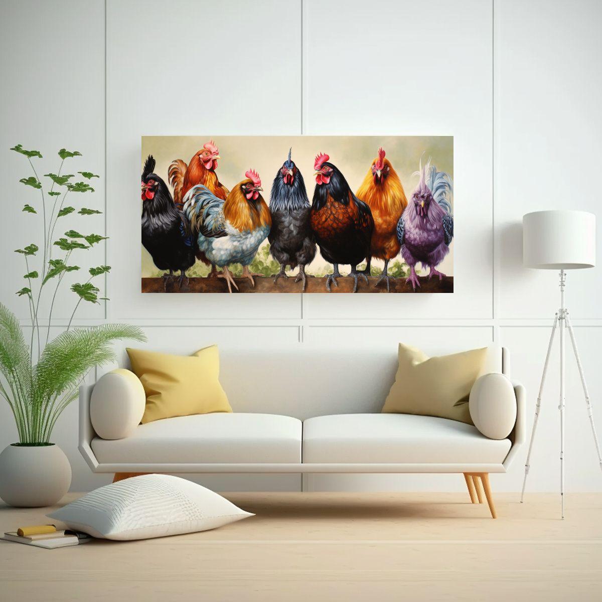 Pintura Al Estilo óleo Estilo Colorido De Gallina 120x60cm-2
