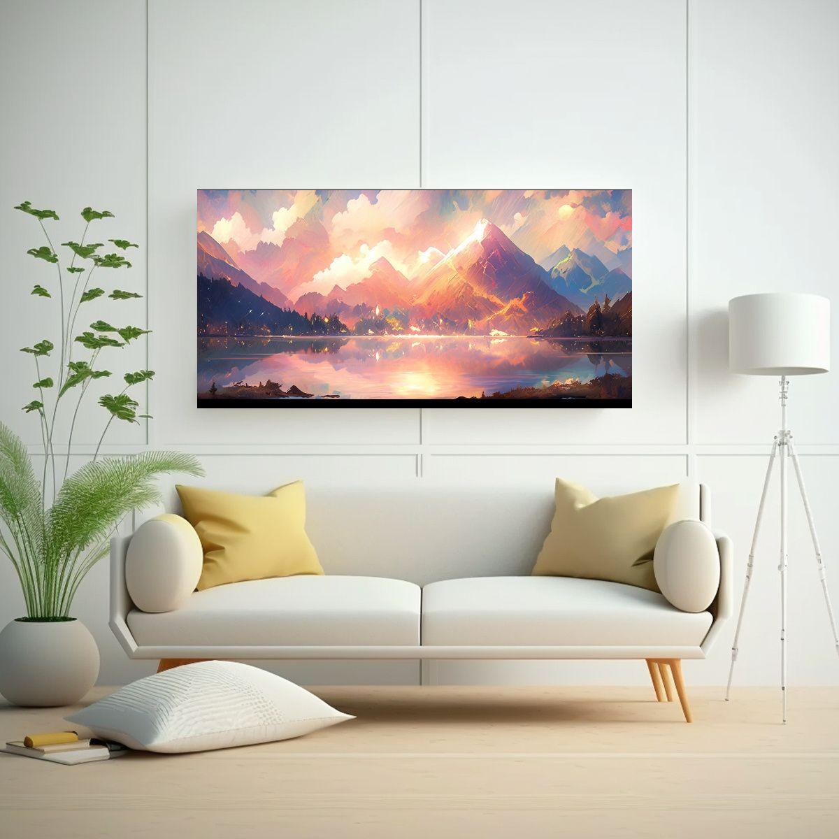 Pintura Inspiradora Figuras En Montañas Con Arco 80x40cm-2