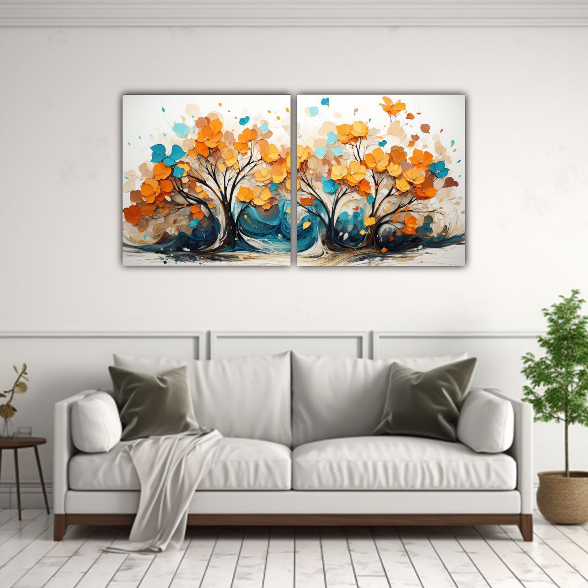 Set De 2 Telas En Bastidor Horizontal De Árbol 40x20 Cm-2