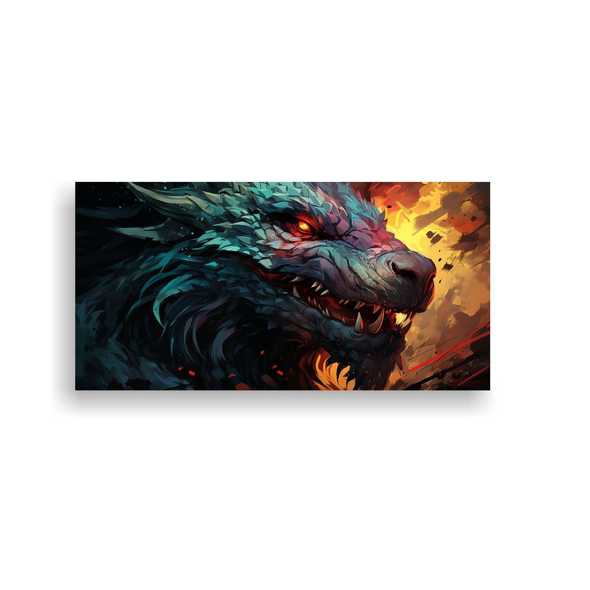 Cuadro Patrón Dragon Verde Y Rojo, Neonoir 120x60cm-0