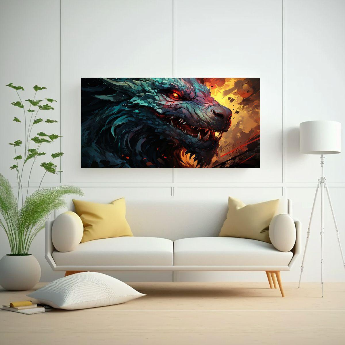Cuadro Patrón Dragon Verde Y Rojo, Neonoir 120x60cm-2