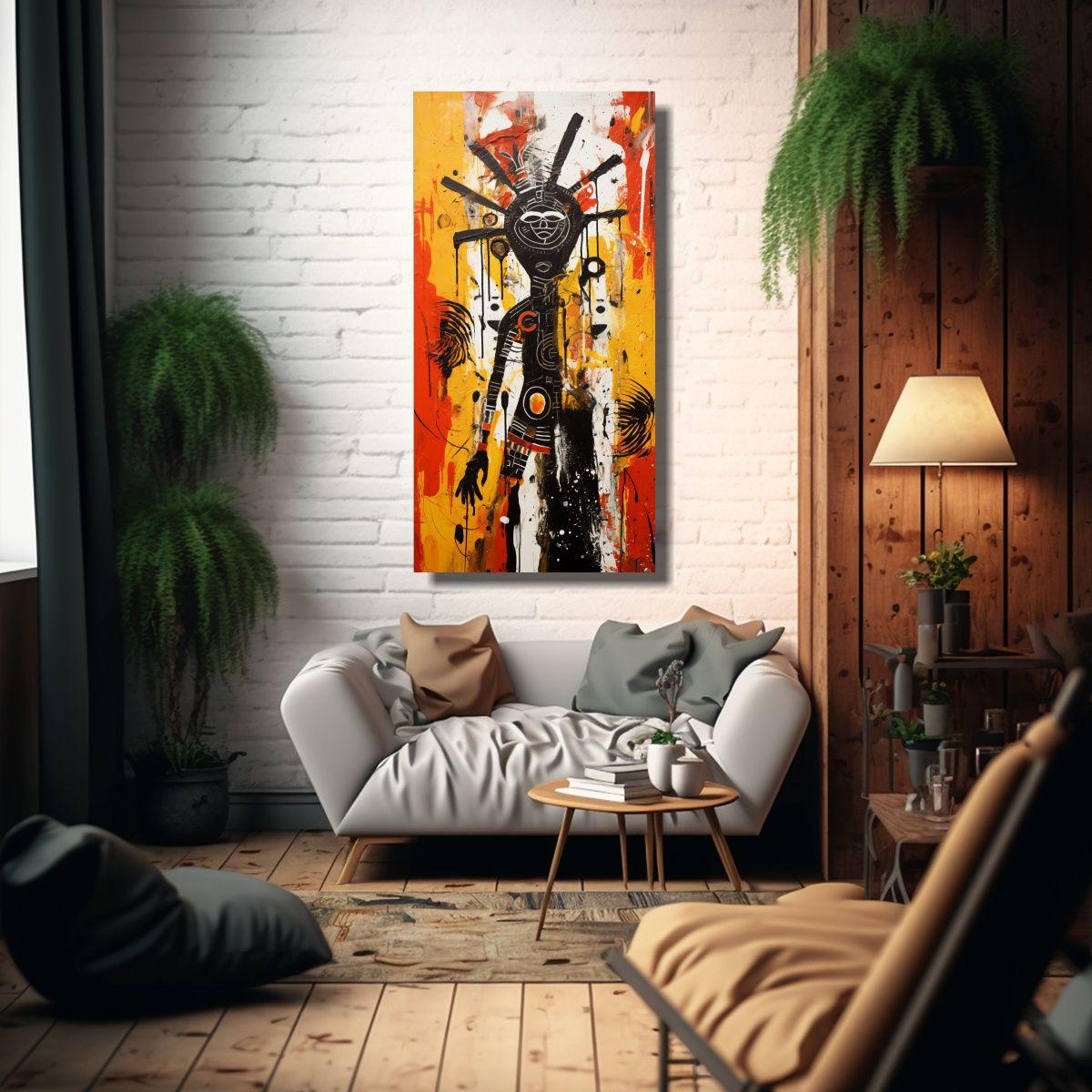 Pintura Abstracta En Amarillo, Rojo Y Negro 80x160cm-2
