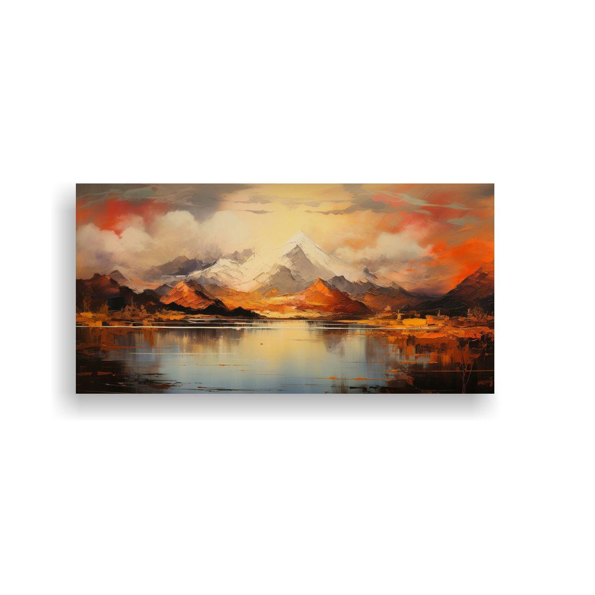 Cuadro Vintage Comedor Paisaje Montañas Lago Con 140x70cm-0