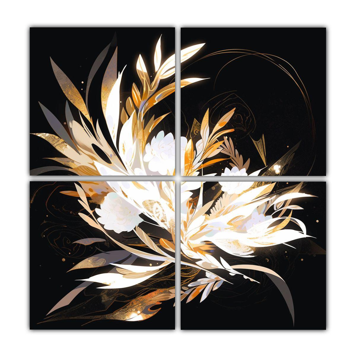 4 Lienzos Concepto Impresionante En Blanco Y Oro, 40x40 Cm-0