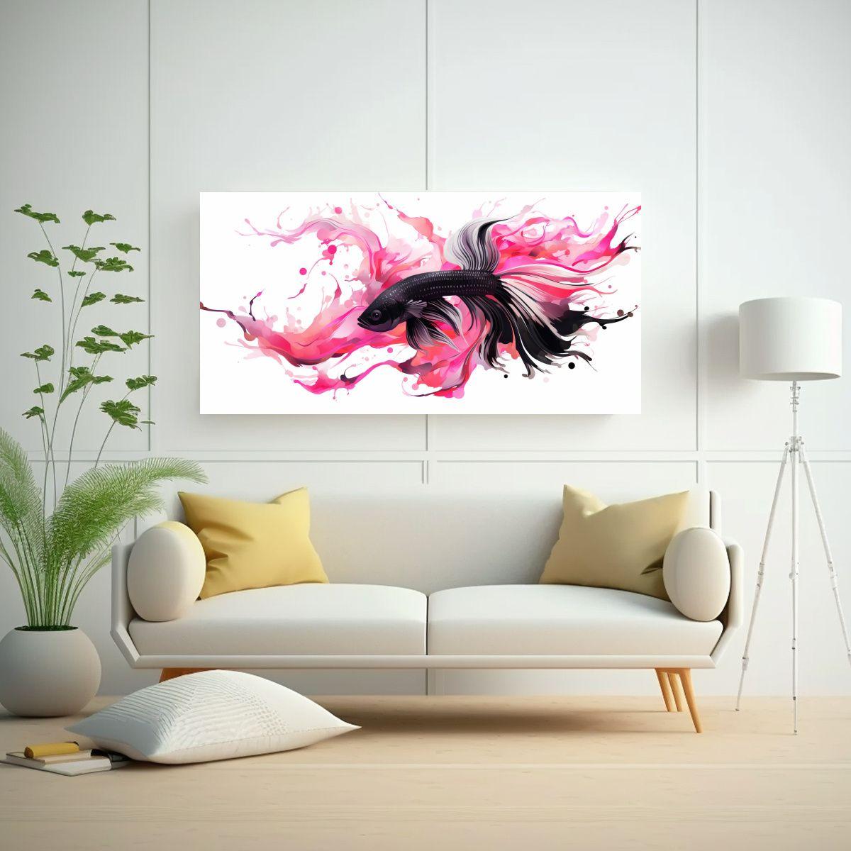 Cuadro Moderno Pez De Colores Negro Y Rosa Estilo 60x30cm-2