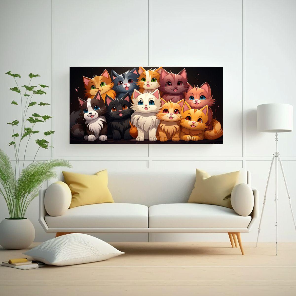 Pegatina Arte Cuadro De Multitud De Gatos Felices 60x30cm-2