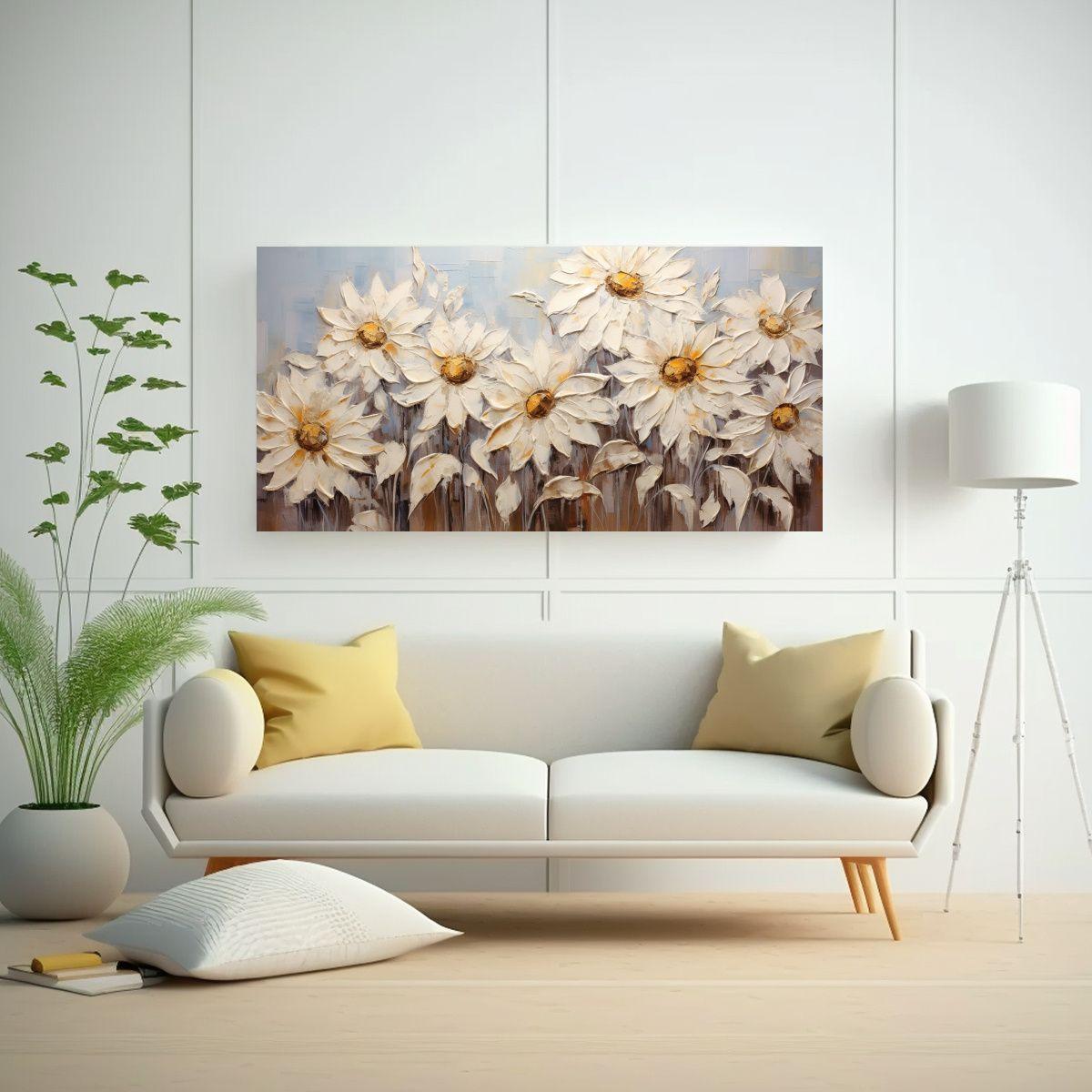 Cuadro Lienzo Inspirador: Girasoles Blancos En 160x80 Cm-2