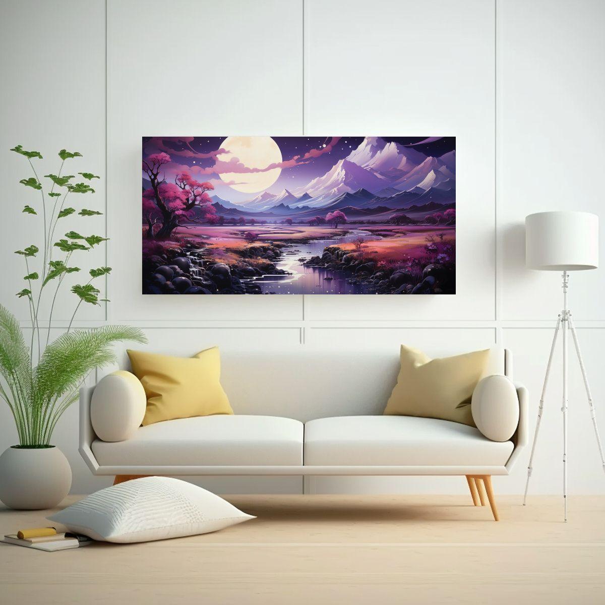 Cuadro Con Luna Junto A Montañas Al Atardecer: 60x30cm-2