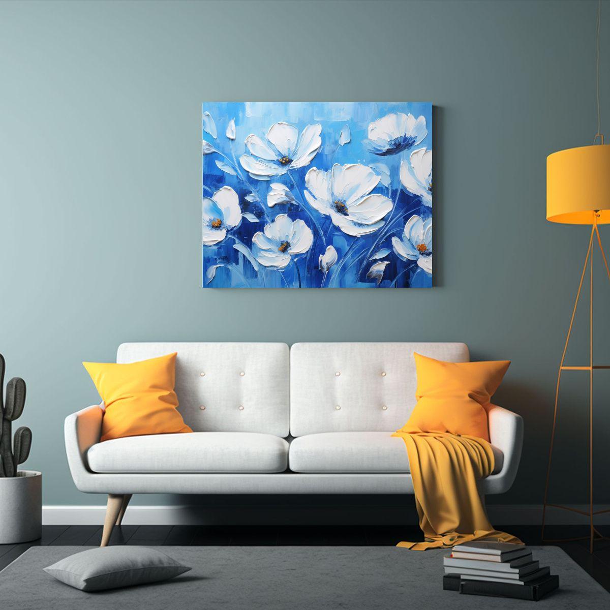 Pintura Floral En Lienzo Estilo Protagonismo Azul 45x30cm-2