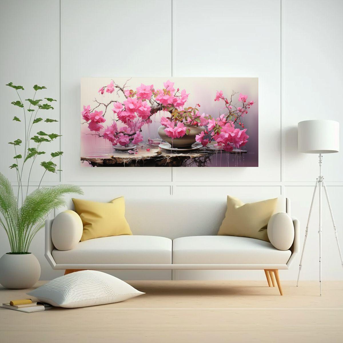 Pintura Abstracta En Colores Fucsia Y Verde Bonsá 120x60cm-2