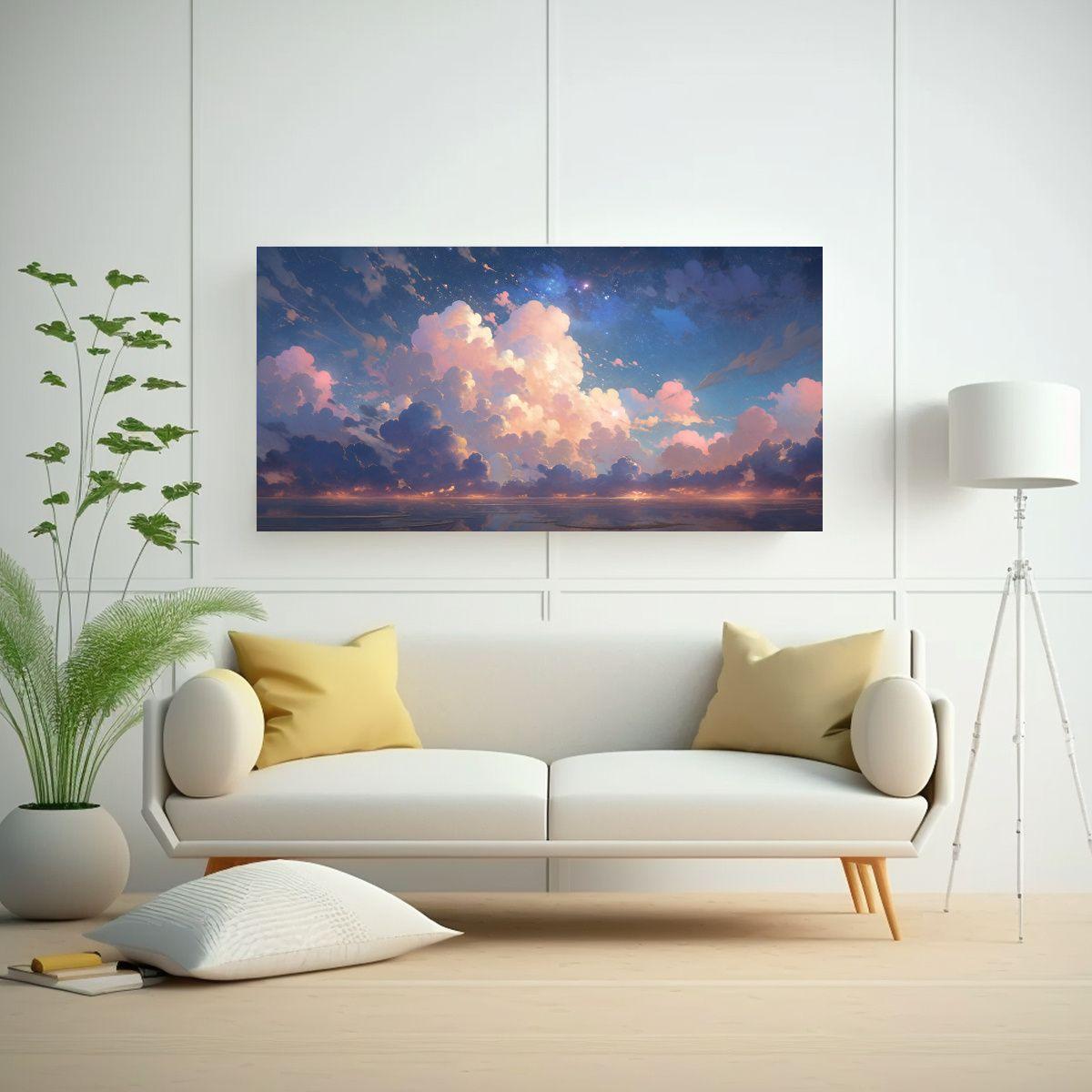 Pintura Acuarela Minimalista Cielo Nocturno 140x70cm-2