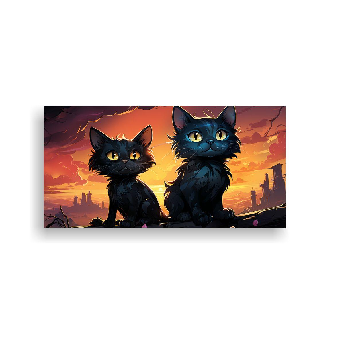 Pintura Decorativa De Gatos Negros En Equilibrio 120x60cm-0