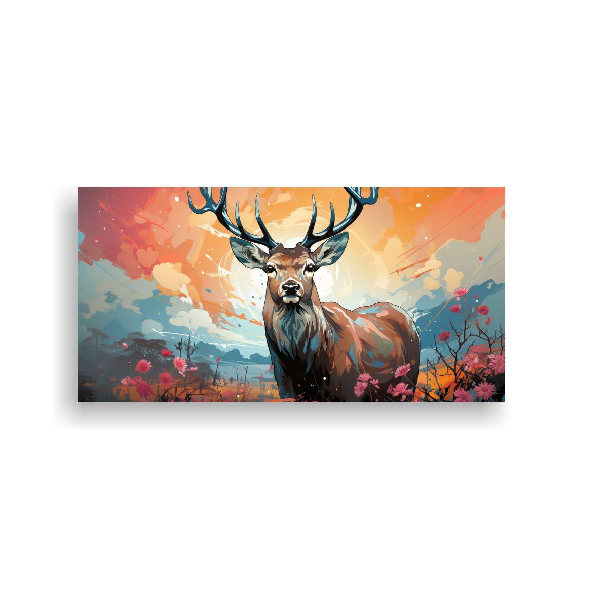 Cuadro Creativo Época Ciervo En Colores Coral Y L 120x60cm-0