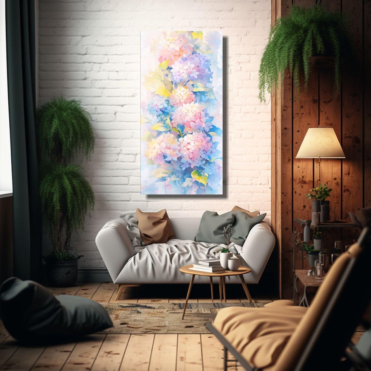 Tela Bastidor Creativa Arte Gráfico Hydrangeas 50x100cm-2