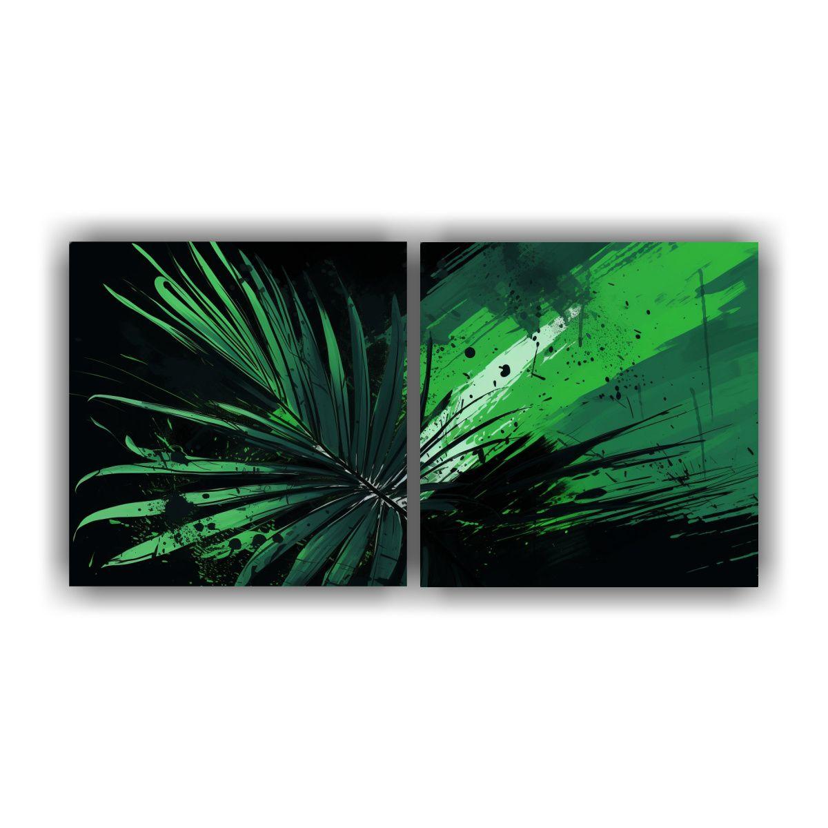 Dos Cuadros Modernos Simplicidad Hojas De Palma 60x30 Cm-0