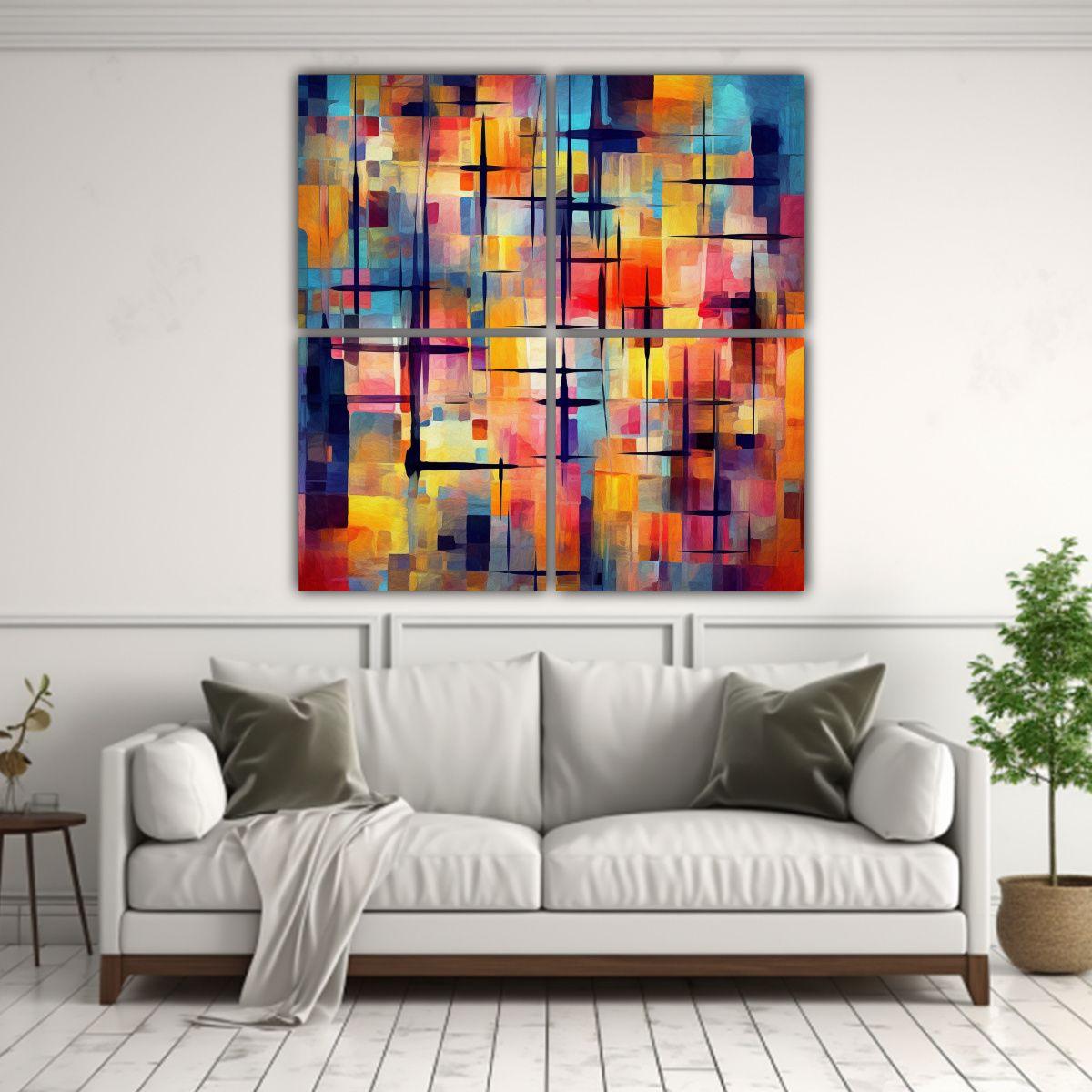 Arte De Pared Abstracto Moderno Colorido En 140x140 Cm-2