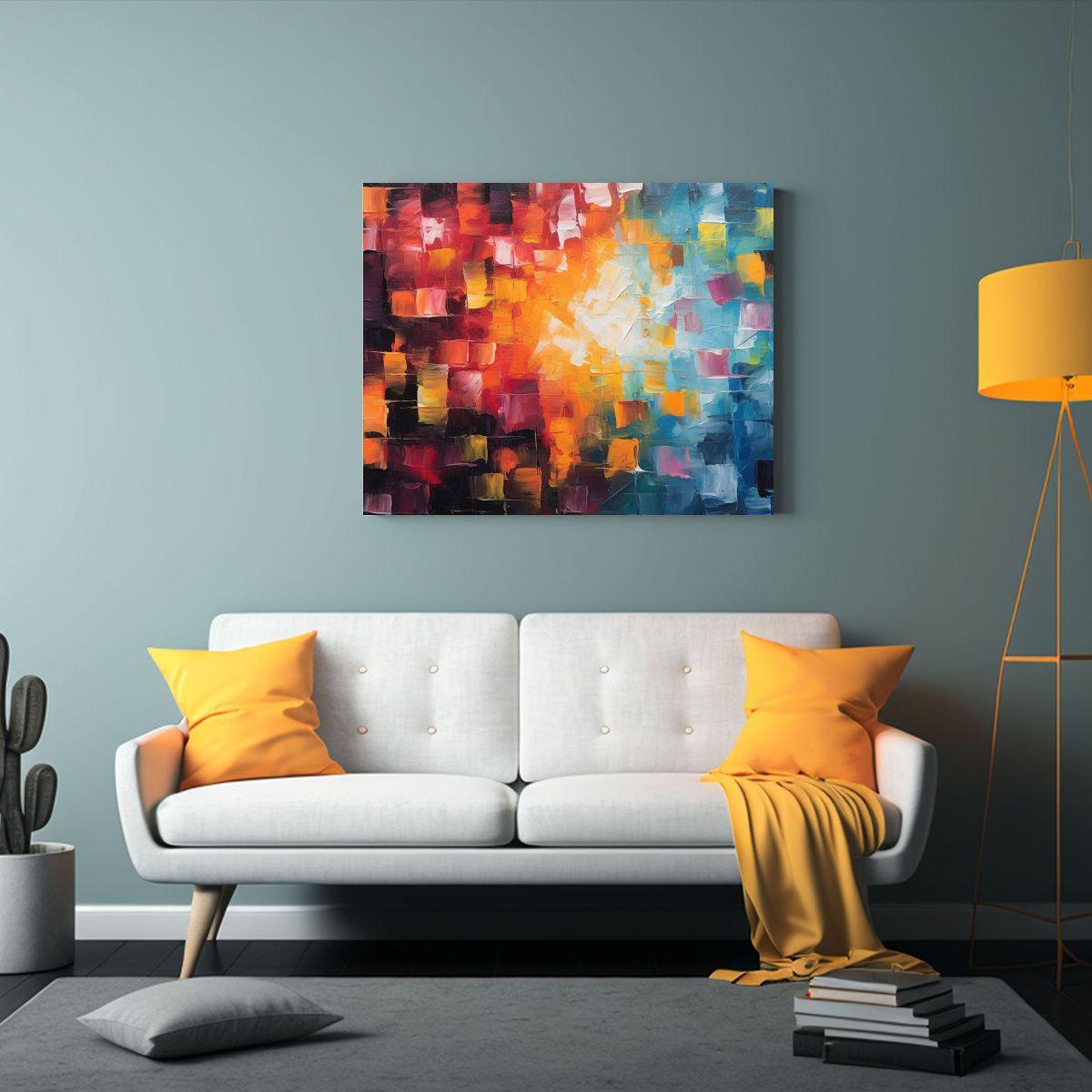 Pintura Abstracta Vibrante De Contraste En Fondo Oscuro 60x40cm-2