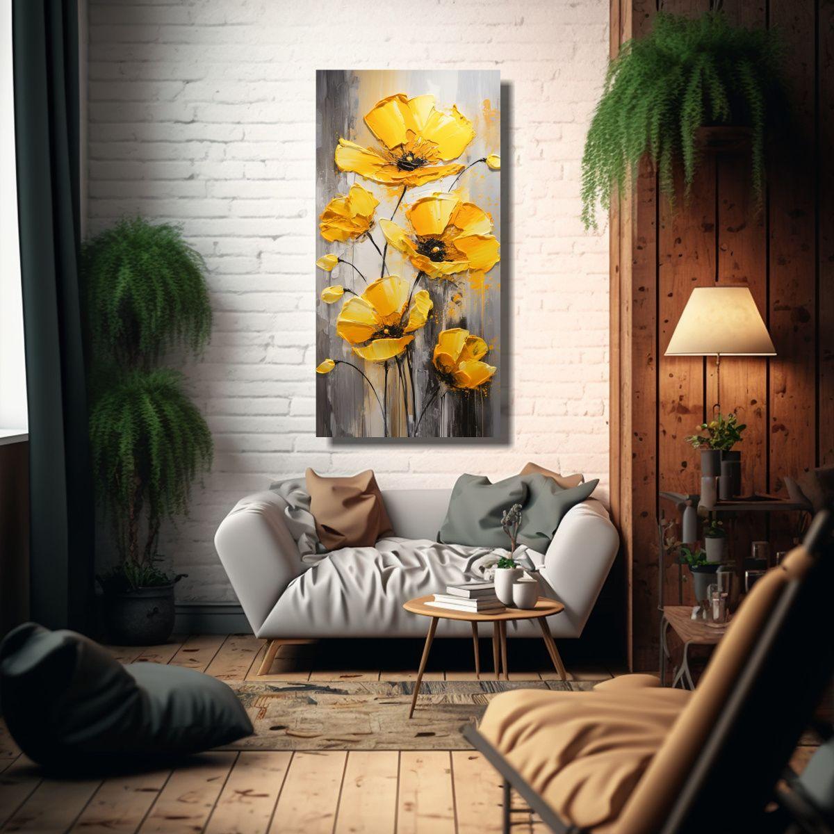 Cuadro Vintage Pop Art De Amapolas Amarillas 20x40cm-2