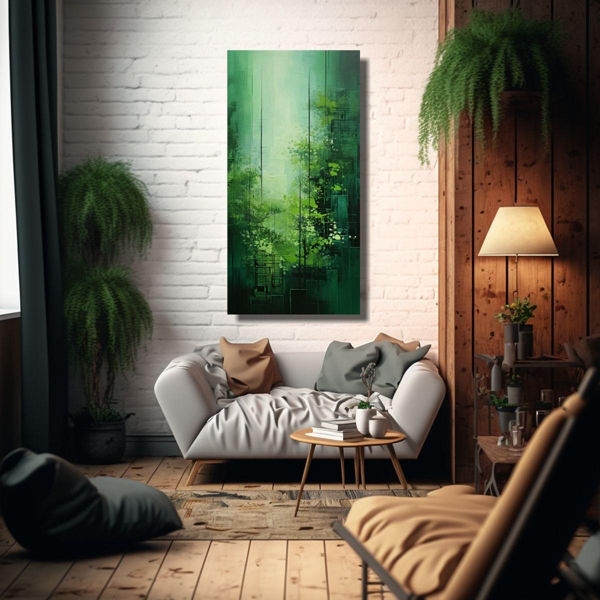 Cuadros De Decoración Abstracta En Verde Evocador 20x40cm-2