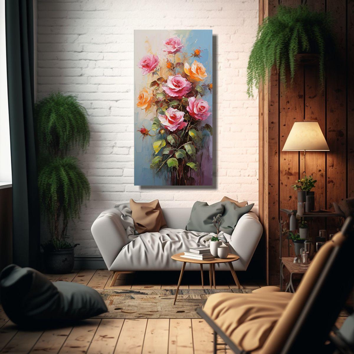 Cuadro Armonía Cromática Colores Vibrantes Rosas 60x120cm-2