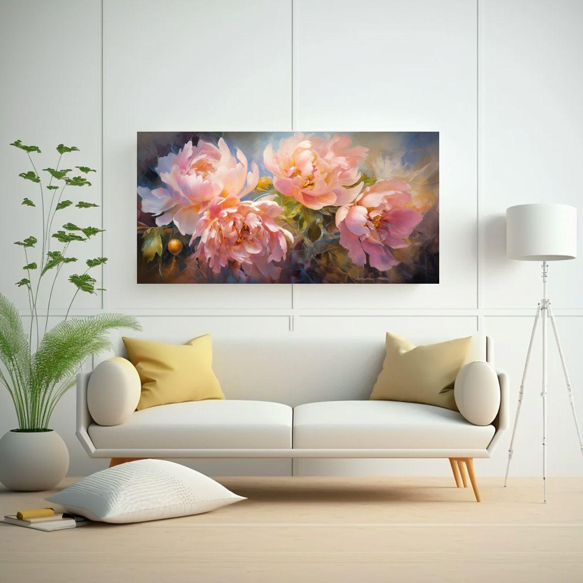 Cuadro Abstracto De Peonías Modernas En Estilo 40x20cm-2
