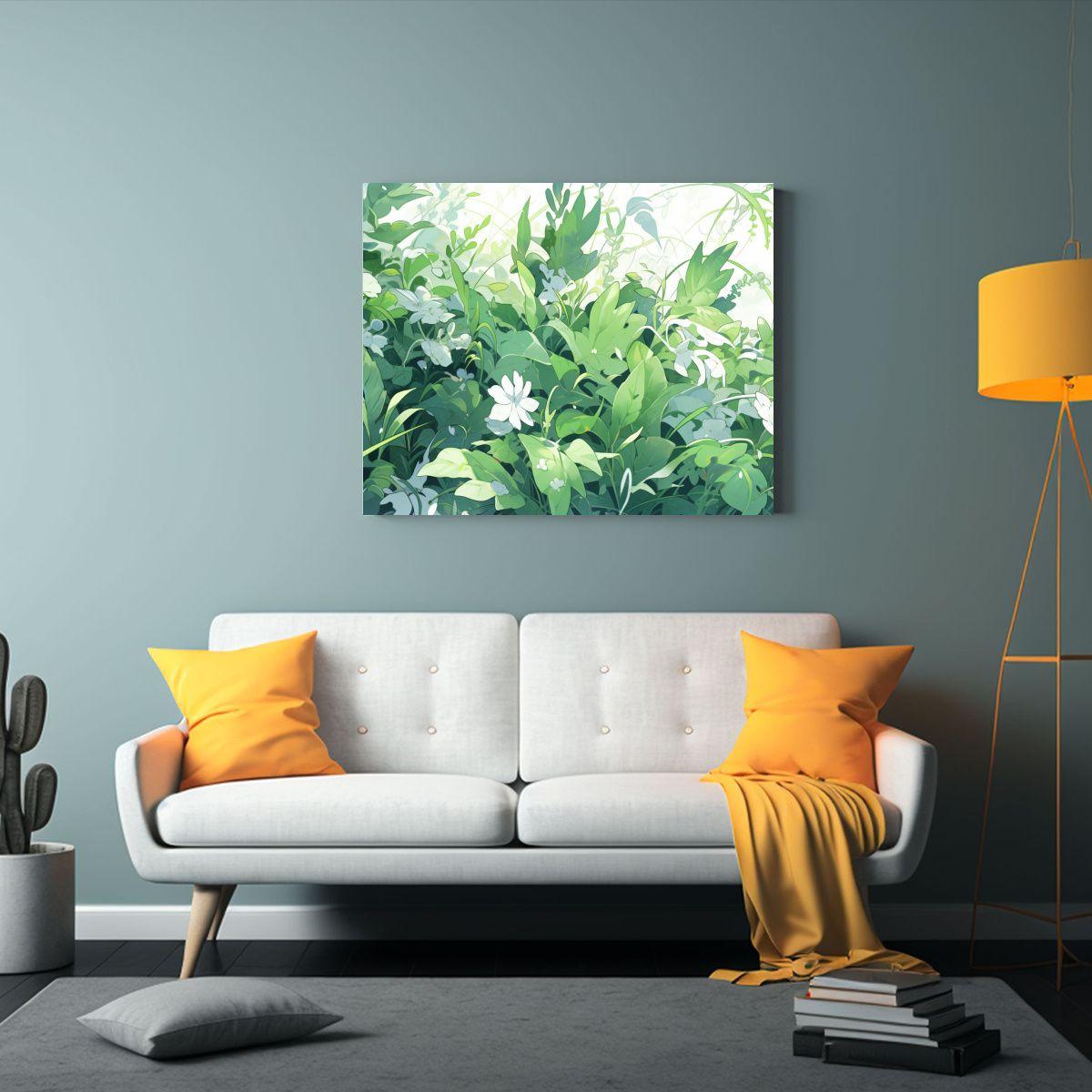Cuadro Abstracto Lienzo Tela Verde Y Blanco Estilo Neonoir. 65x50cm-2