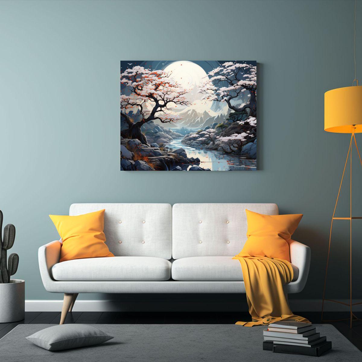 Cuadros Estrellados De Árbol De Banyan En Blanco, Ambiente  75x50cm-2