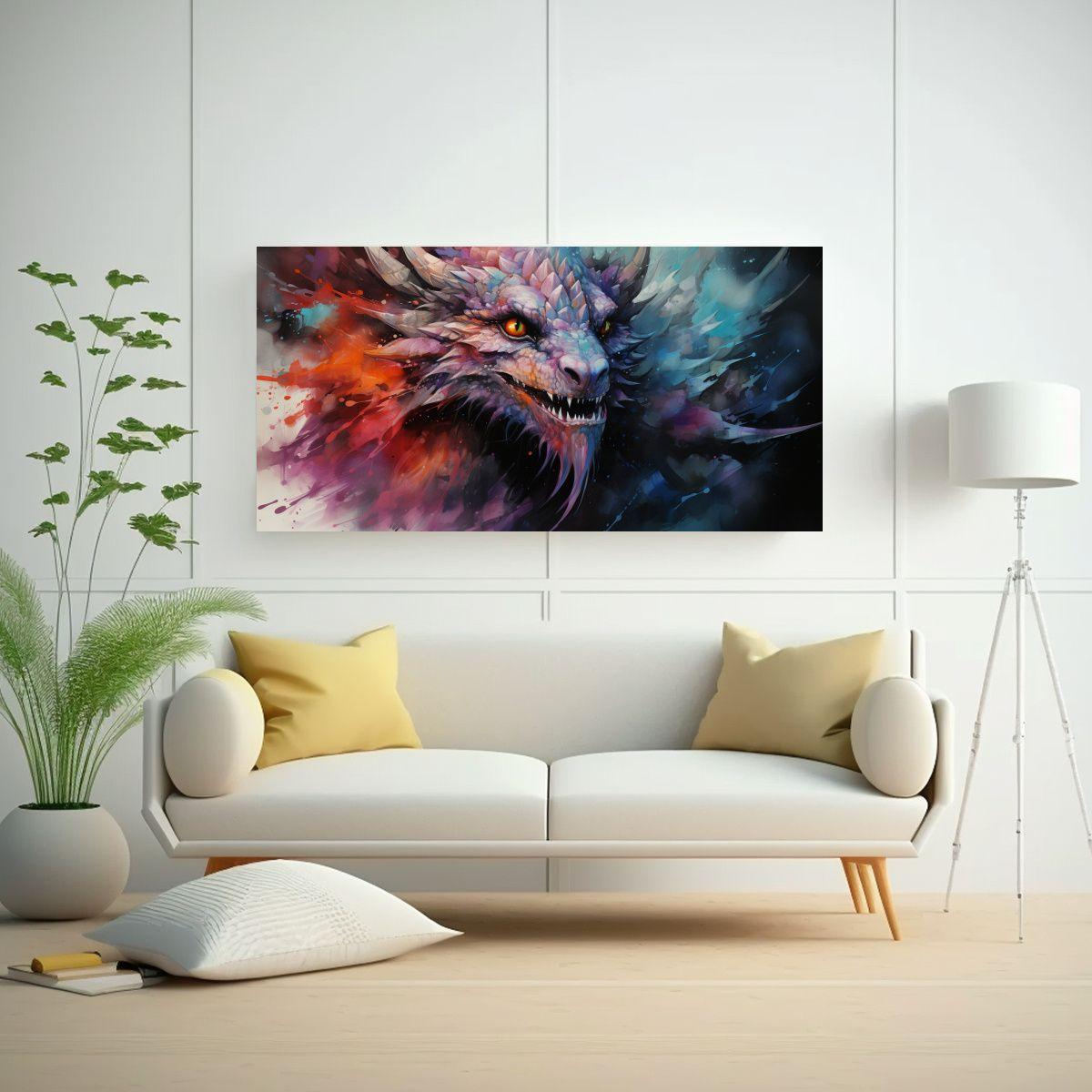 Cuadro Patrón De Dragón Colorido En Estilo 140x70cm-2