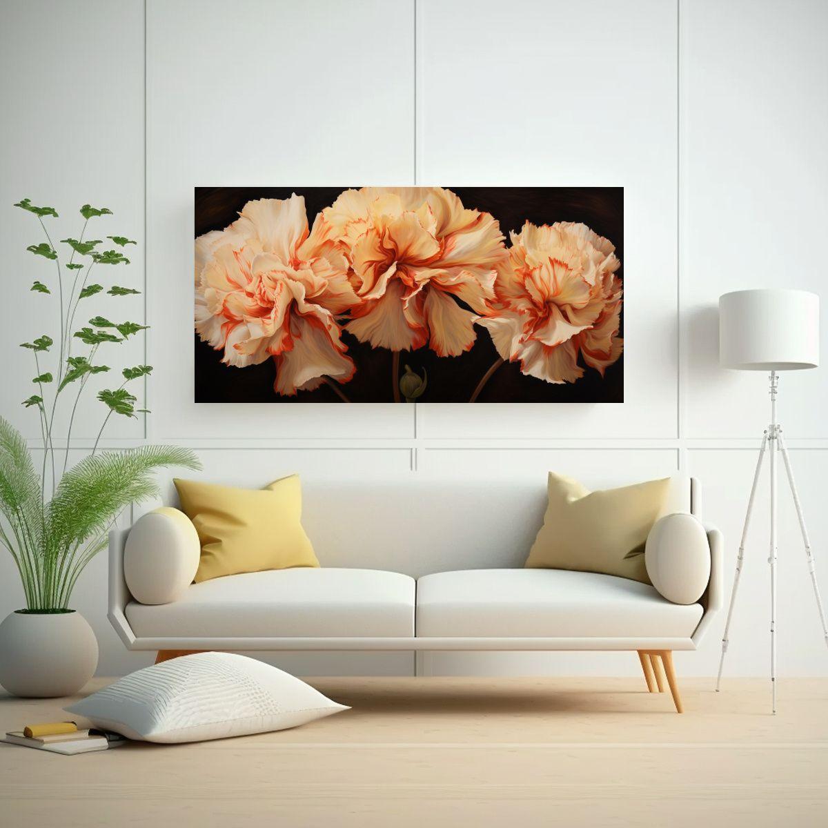 Pintura Abstracta De Flores De Claveles En Estilo 60x30cm-2