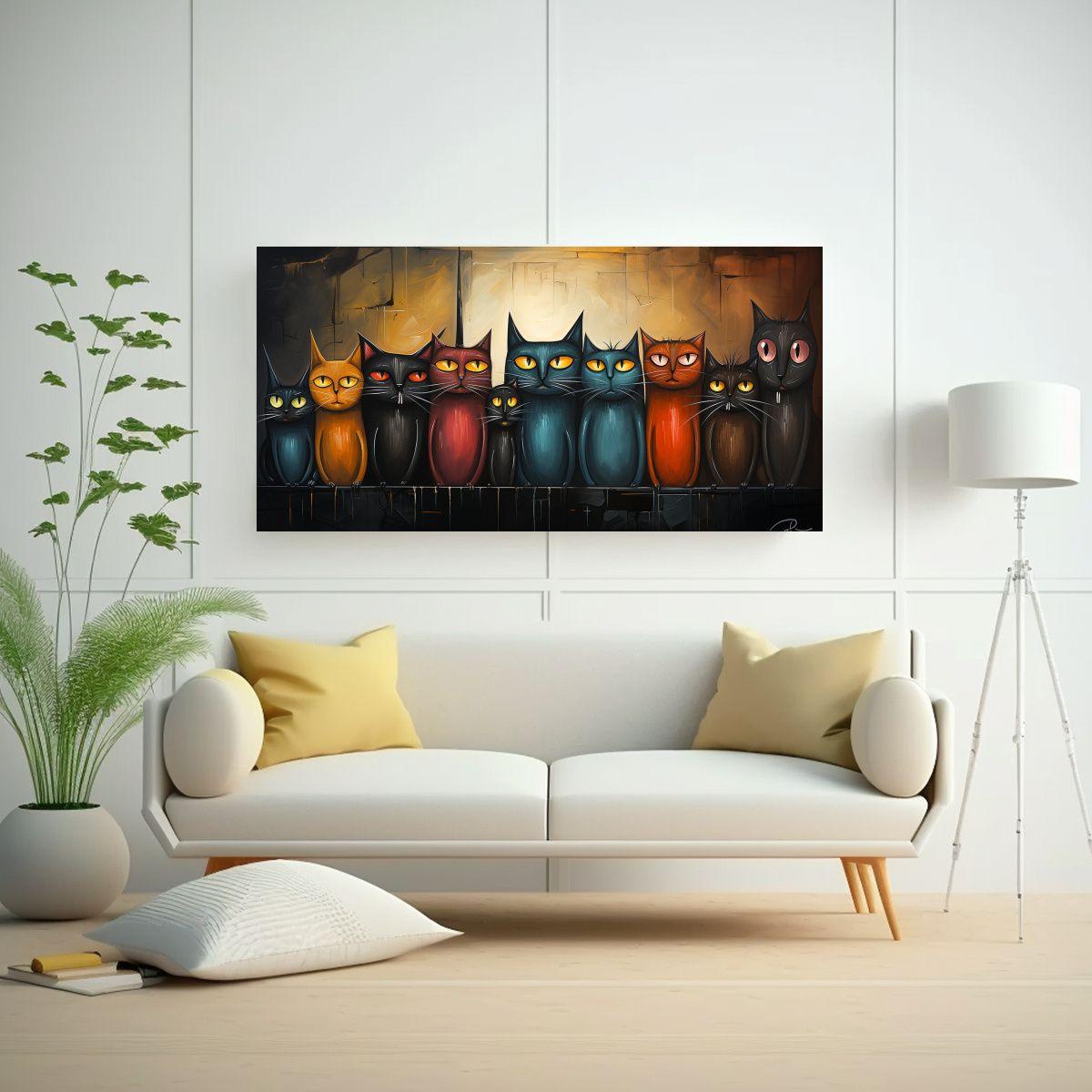Cuadros Vanguardistas De Gatos En Colores Pastel 120x60cm-2