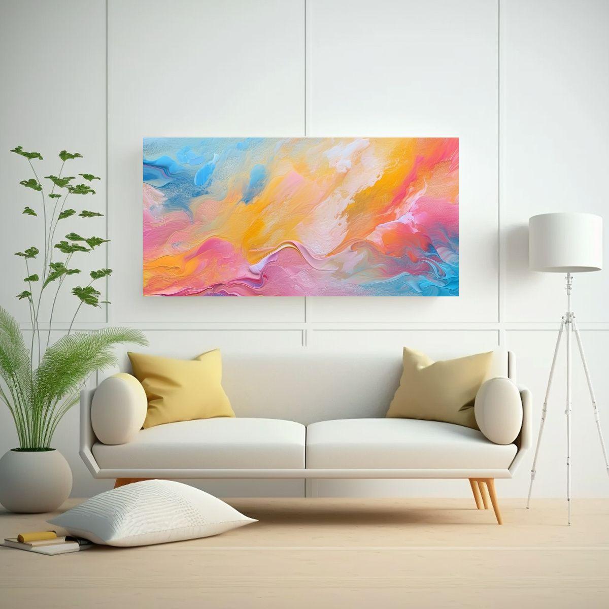 Cuadro Abstracto Lienzo Finas Líneas Acuarela 140x70cm-2