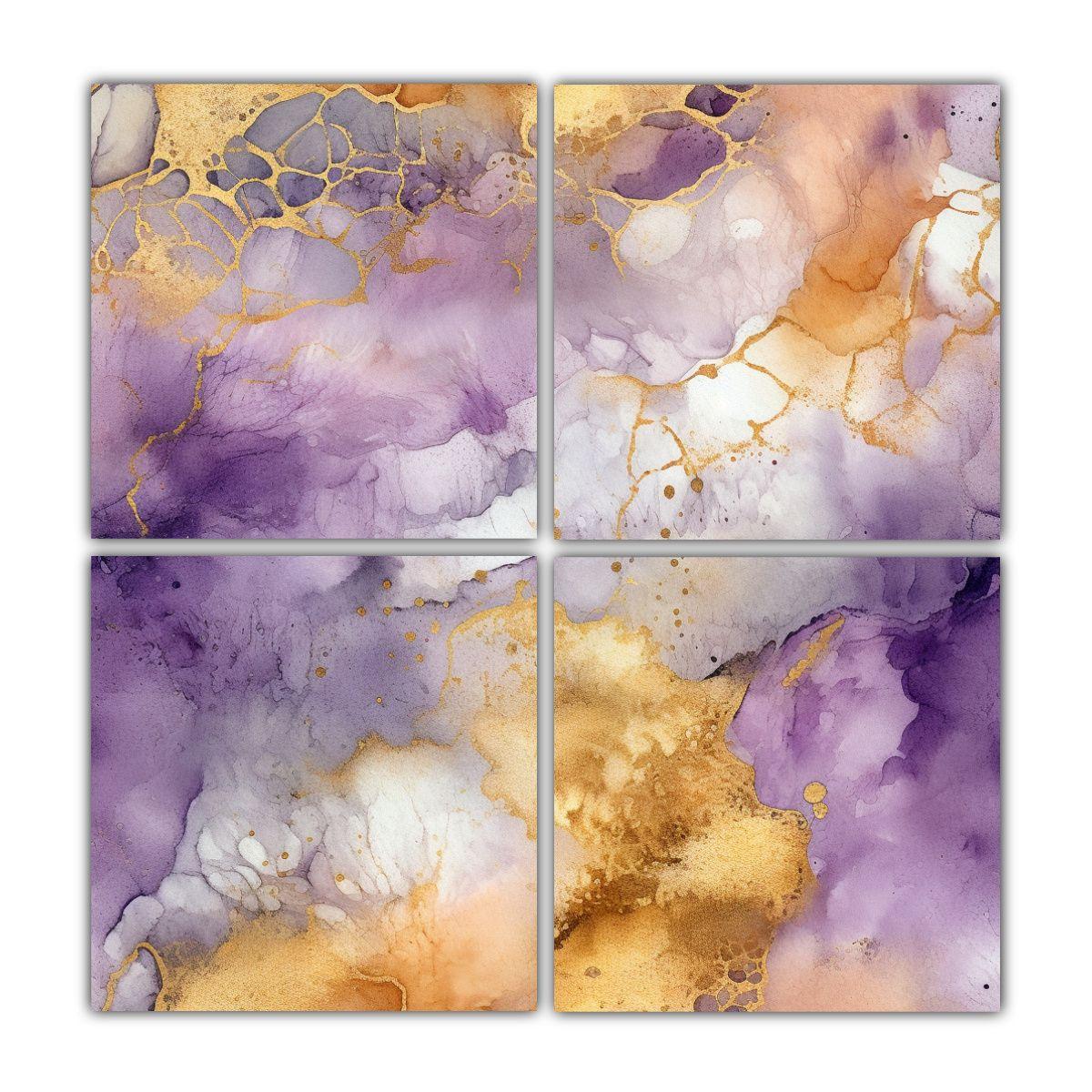 Cuadro Abstracto Acuarela Dorado Plata Colores 180x180 Cm-0
