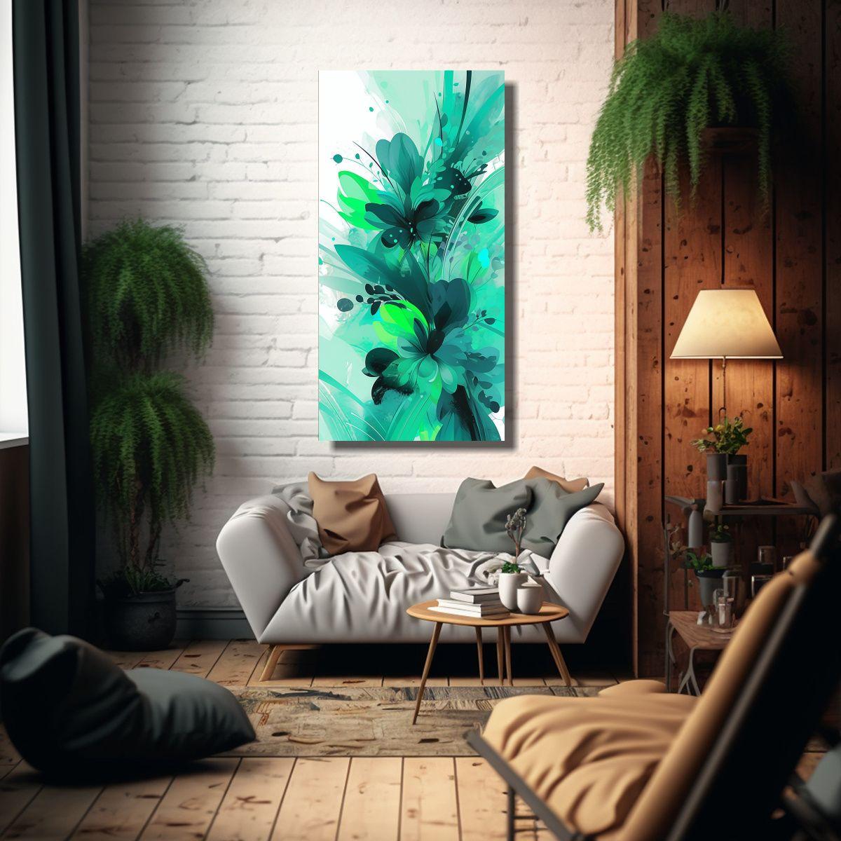 Pinturas Decorativas En Tonos Verde Y Turquesa 70x140cm-2