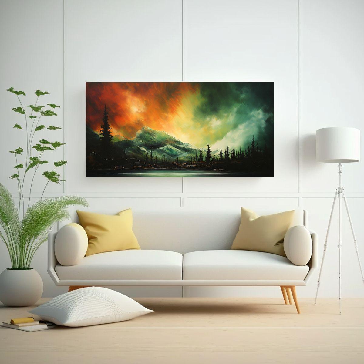 Cuadro Abstracto De Sala: Aurora Boreal Con Tonos 160x80cm-2