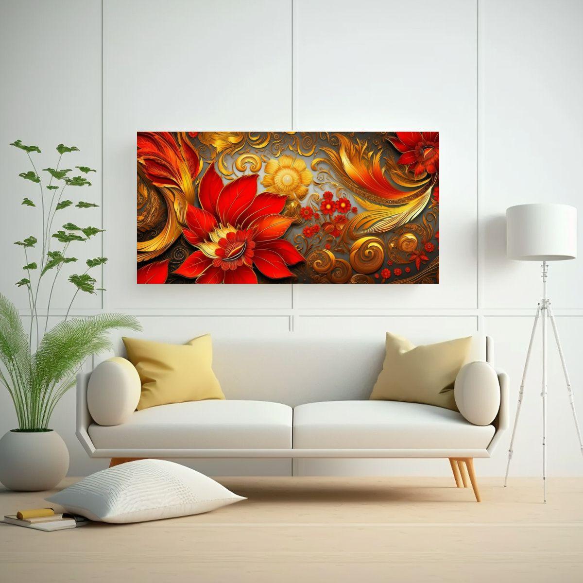 Cuadro Decorativo Con Diseño Floral Intrincado 160x80cm-2