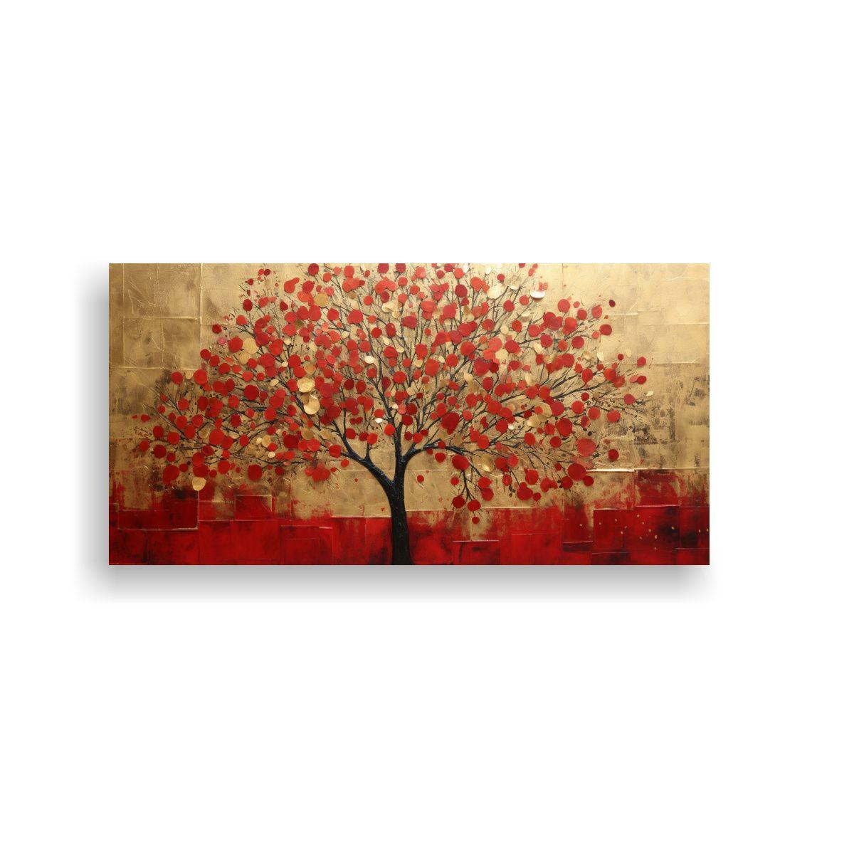 Pintura Decorativa Del árbol En Rojo Y Dorado: 40x20cm-0