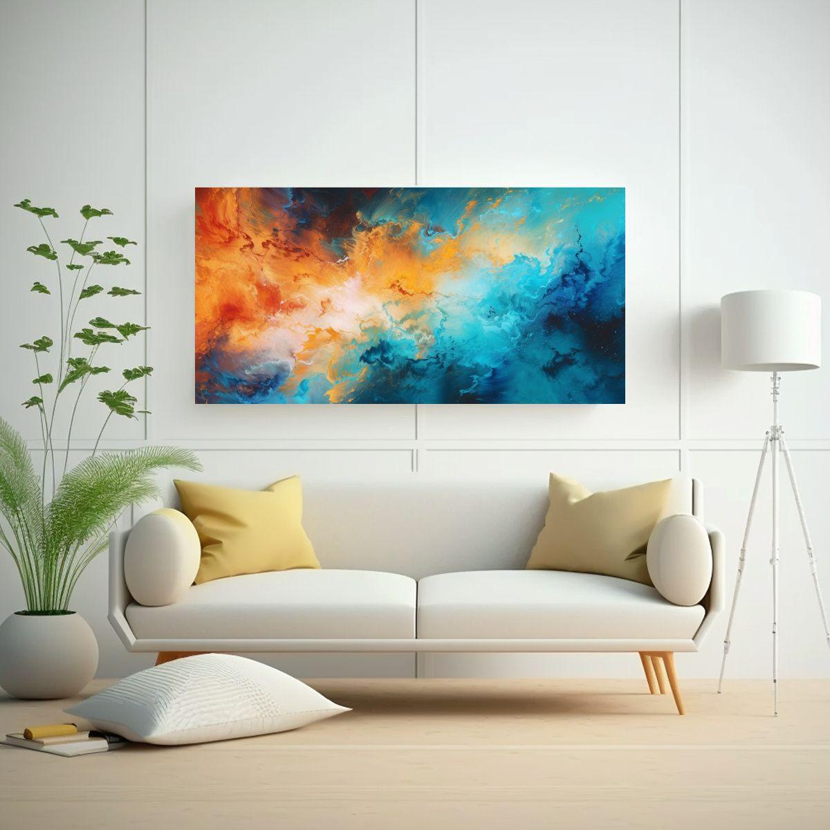 Pintura Abstracta Naranja Y Azul Sobre Lienzo 80x40cm-2
