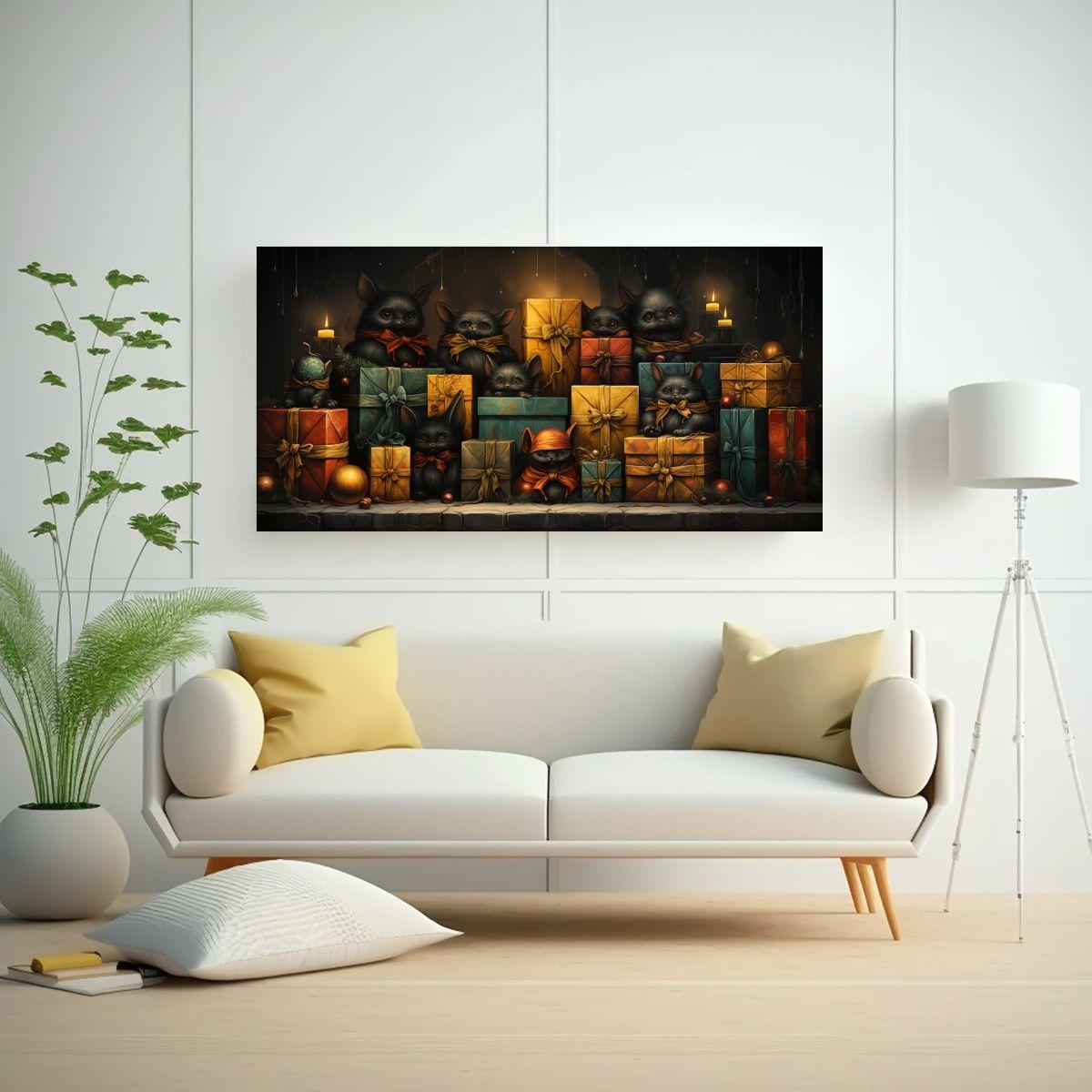 Pinturas Decorativas: Grupo De Gatos Negros 120x60cm-2
