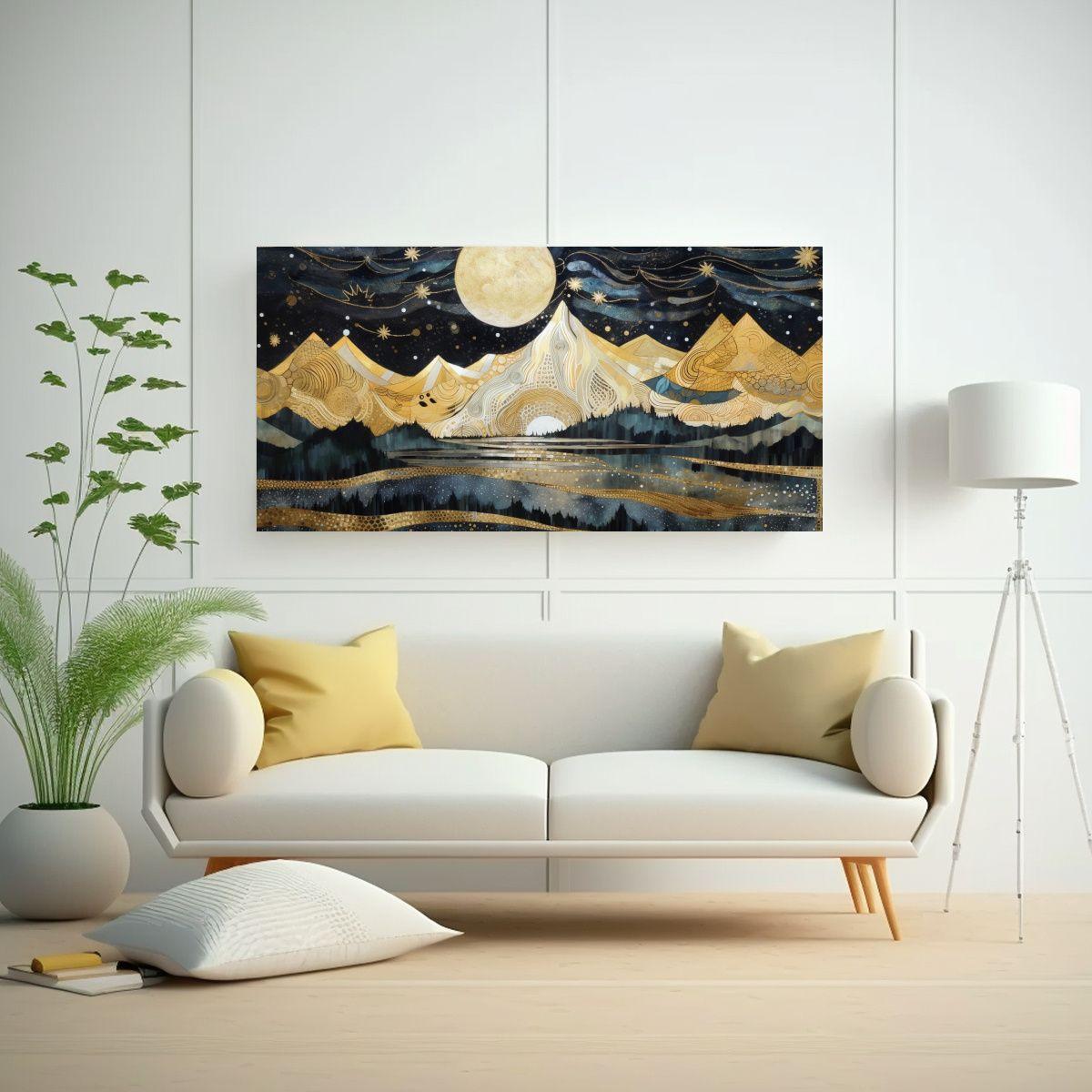 Cuadro Decorativo: Noche En Las Montañas Con Luna 40x20cm-2