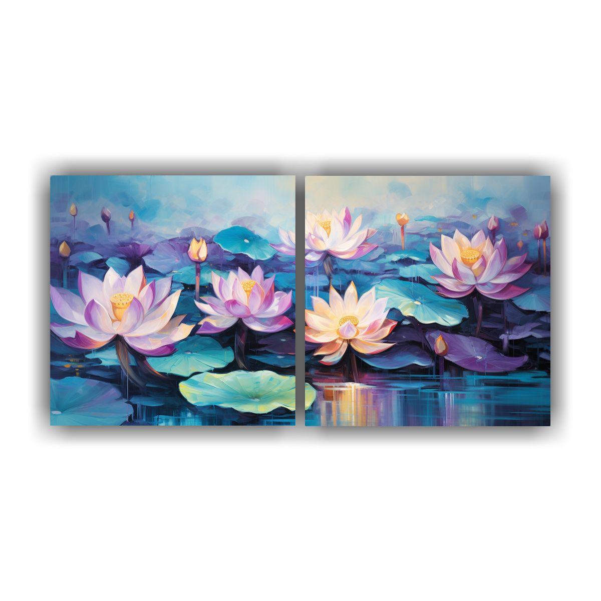 Cuadros Decorativos Con Relieve De Flores De Loto 140x70 Cm-0