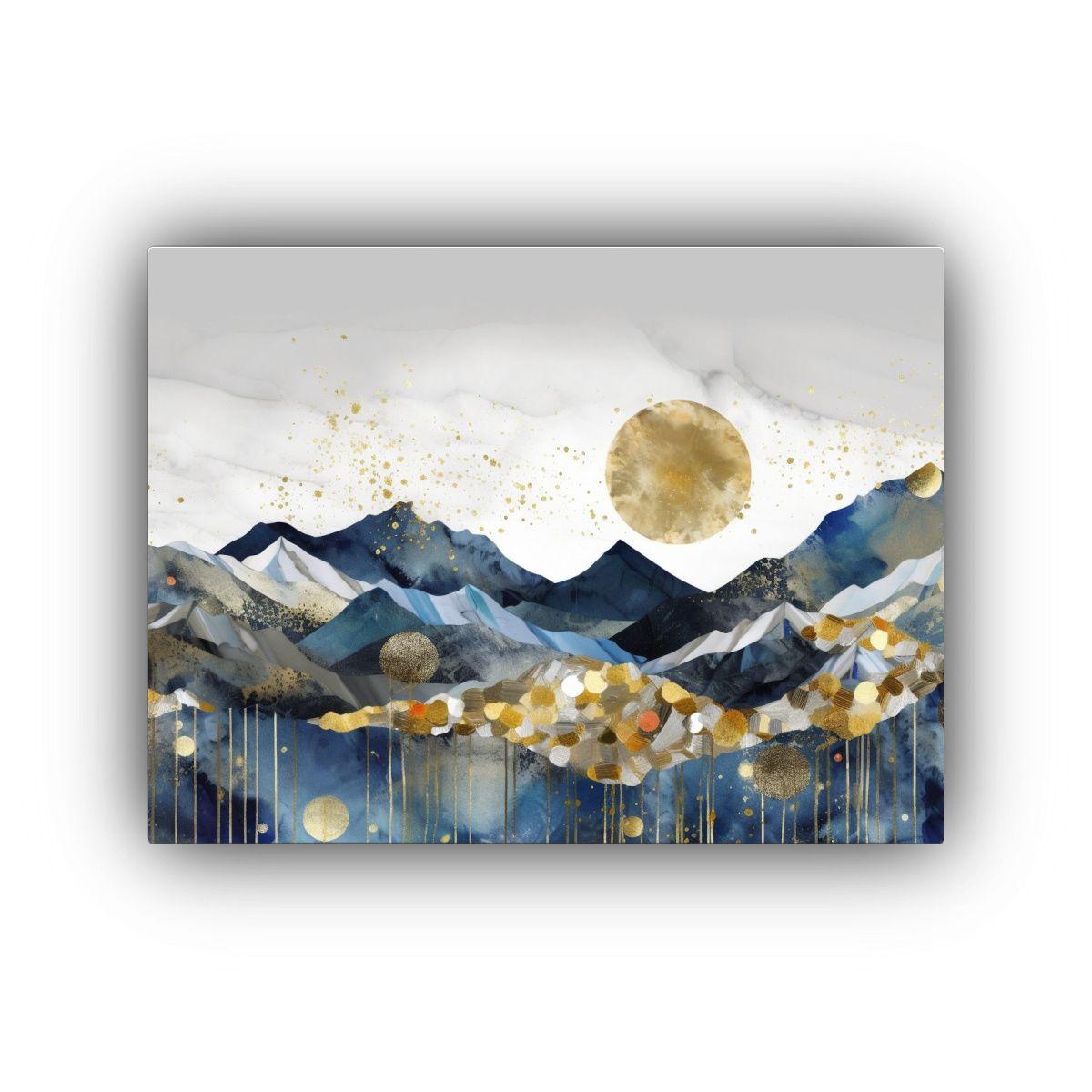 Pintura En Lienzo Luna Dorada Con Picos Montaña Representac 90x60cm-0