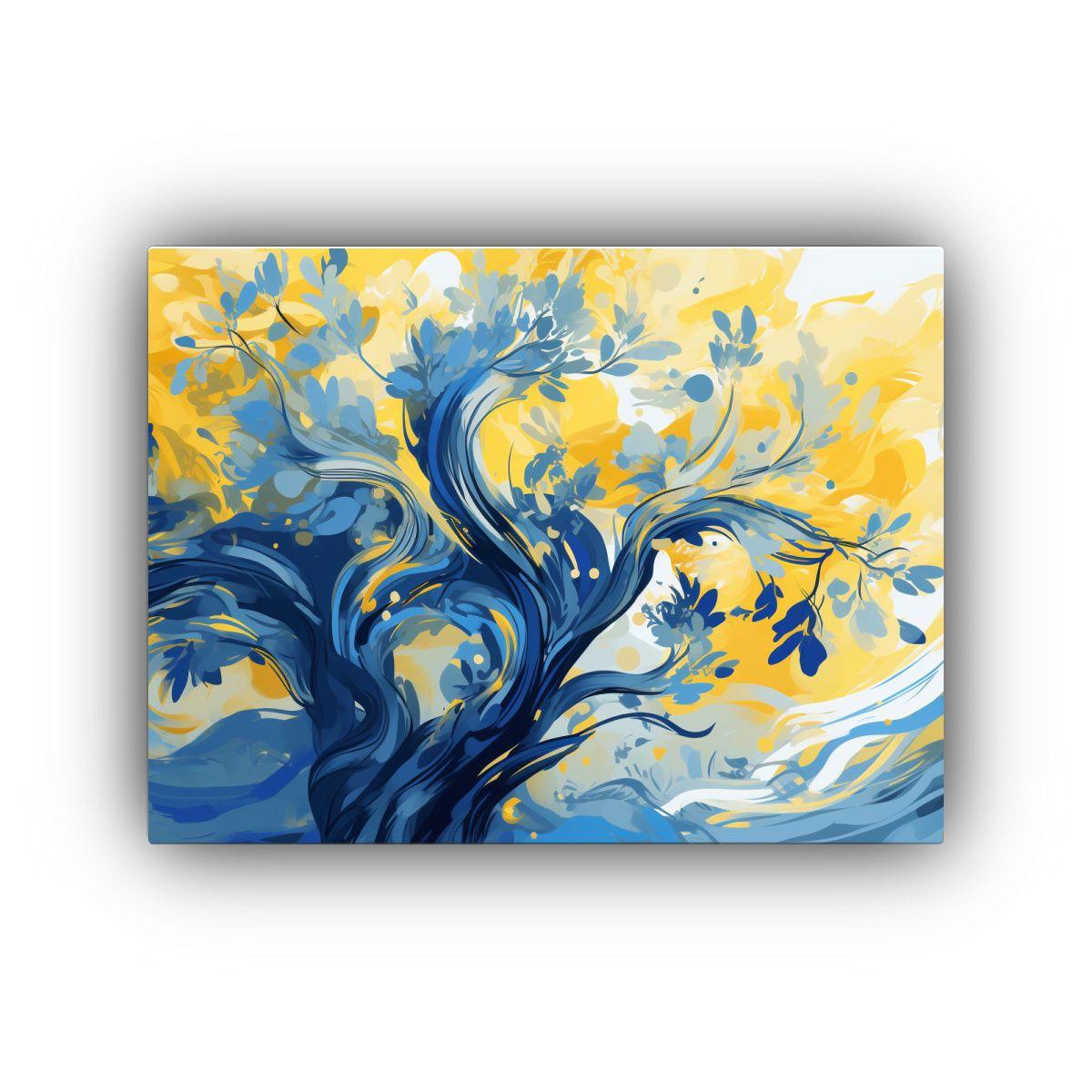 Pinturas Decorativas Con árbol De Olivo En Amarillo Y Azul, 60x40cm-0