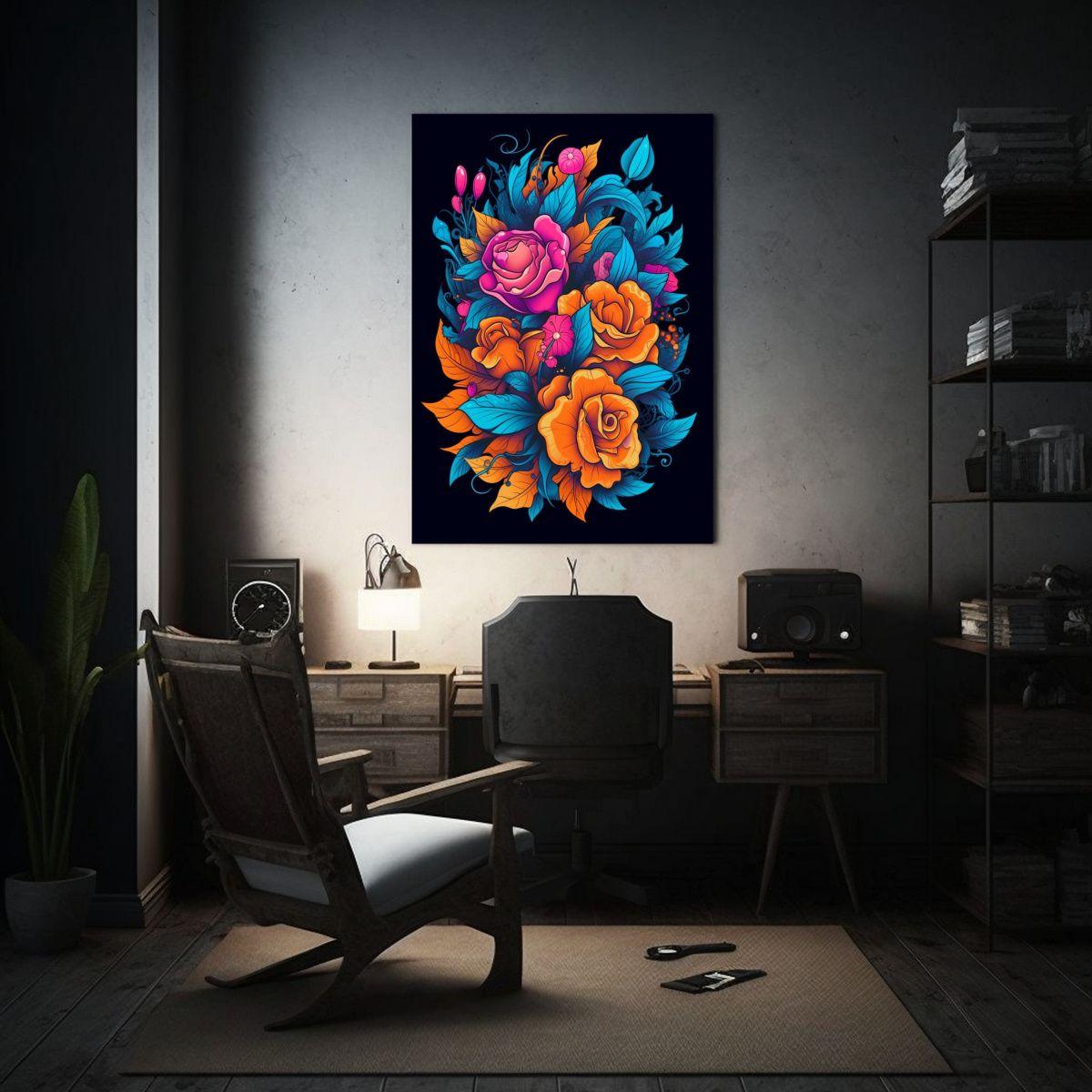 Diseño Floral Creativo Y Vibrante En Habitación 60x90cm-2