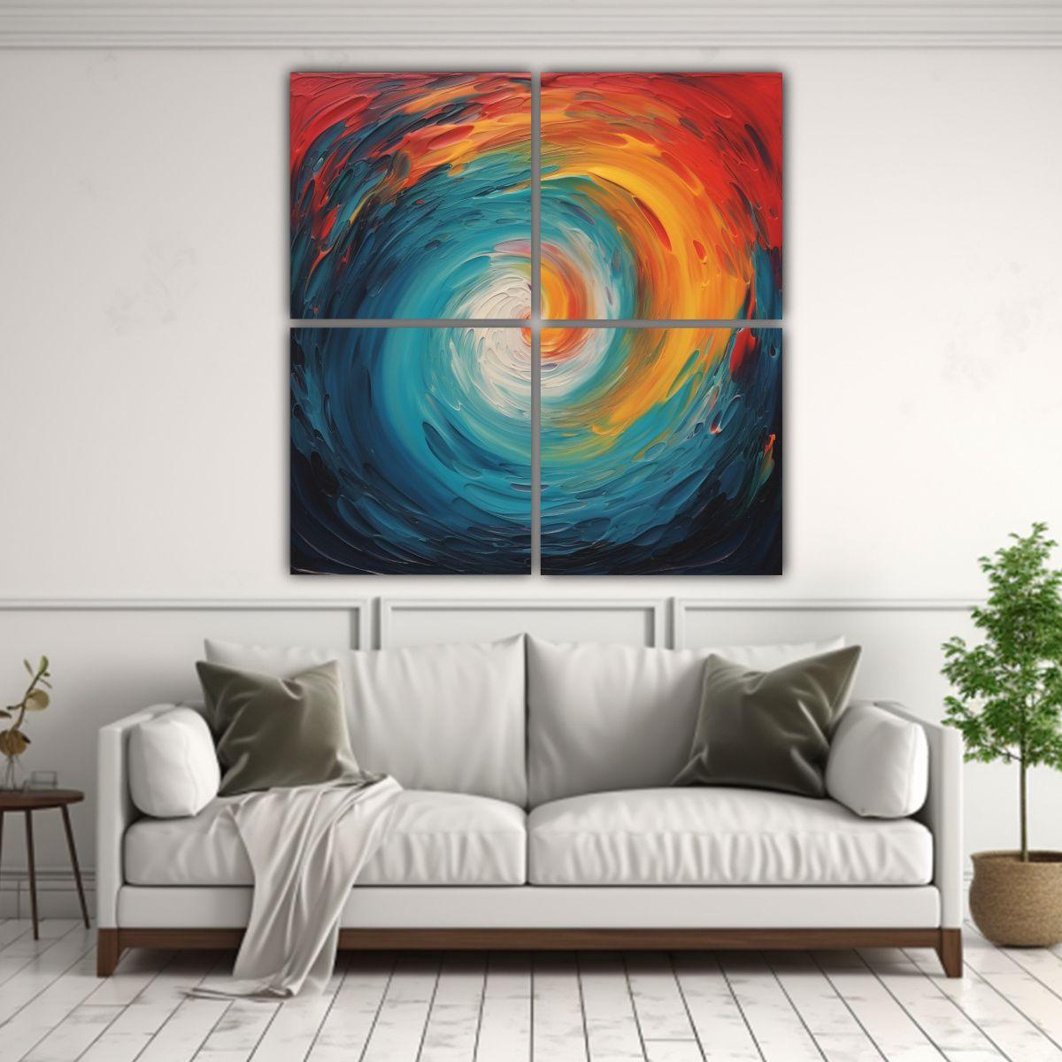 Cuadro Impreso Elegante En Azul Verde Naranja 60x60 Cm-2