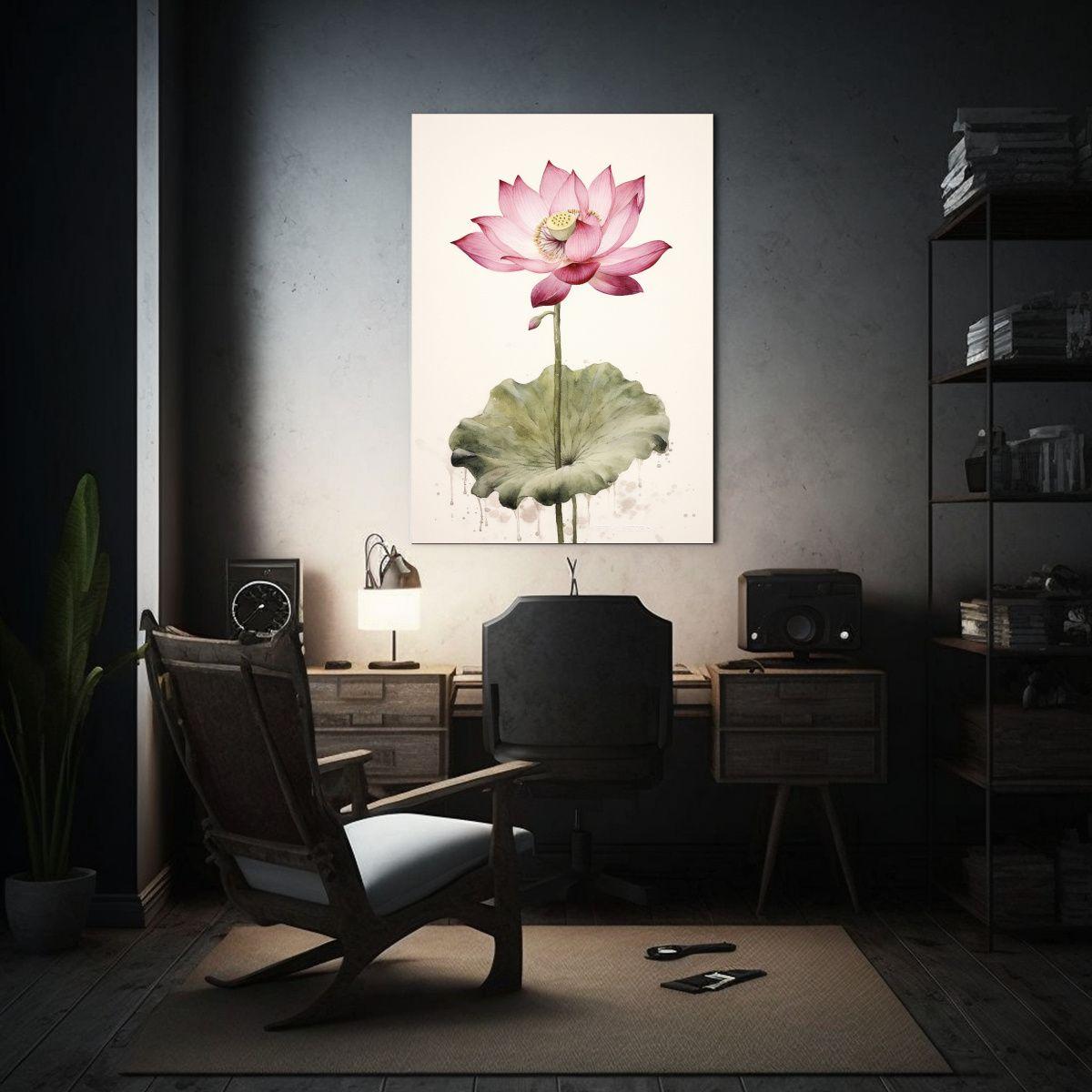 Pintura Floral Estilo Piochwai Con Loto Rosa 20x30cm-2