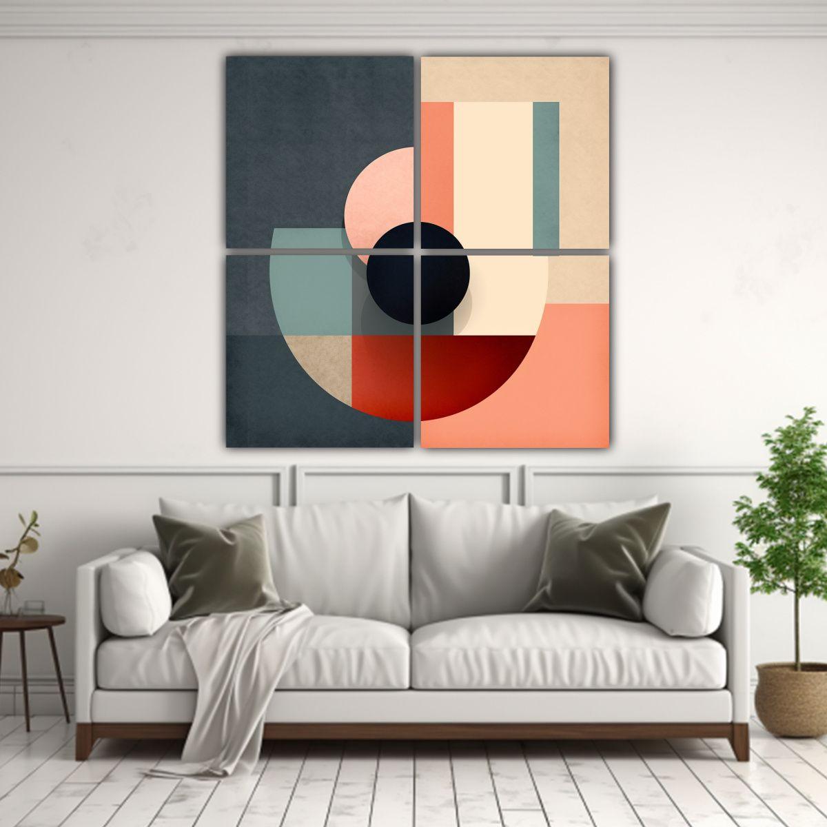 Cuatro Lienzos De Tela Abstracto Colores Tenues 60x60 Cm-2