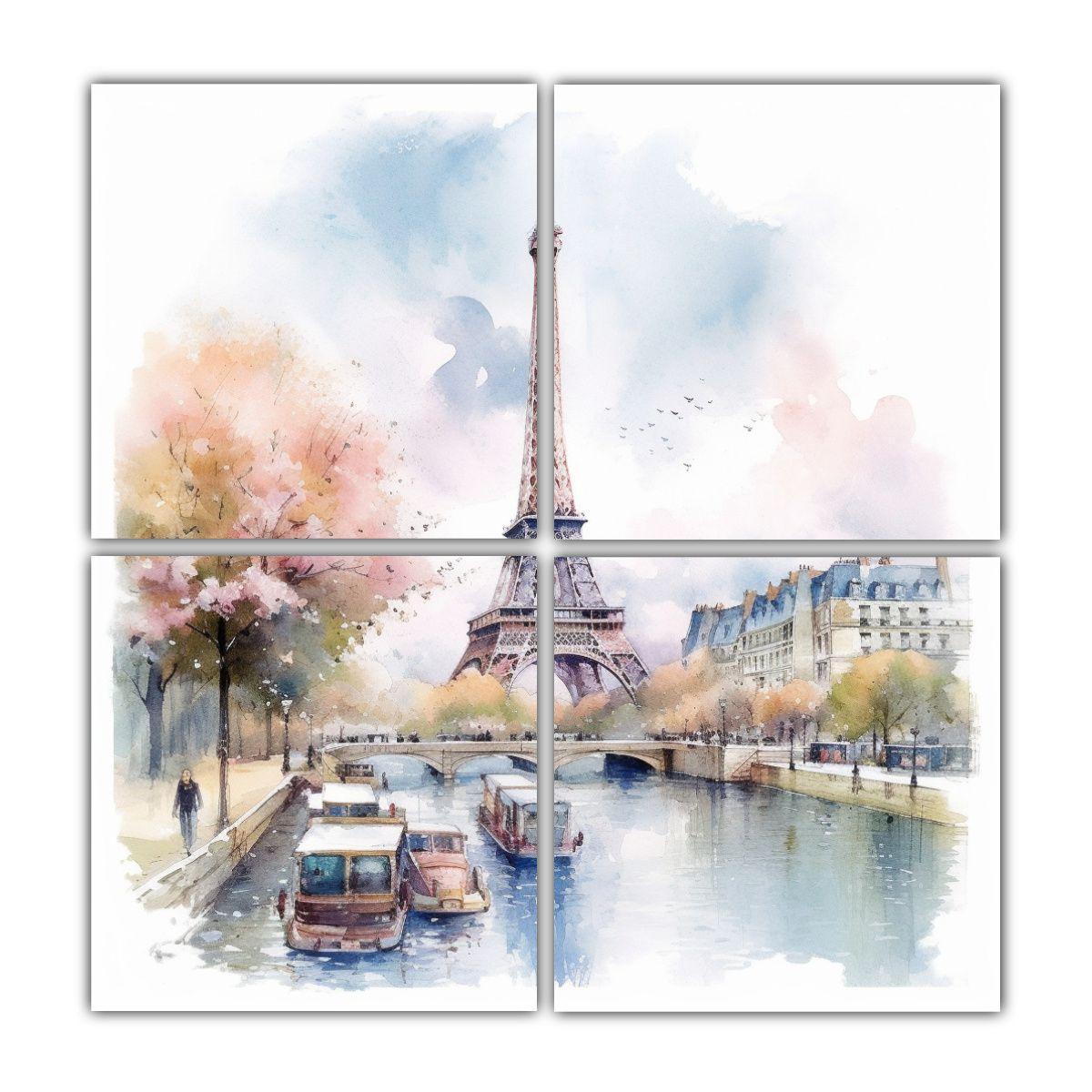 Cuadro Abstracto De La Torre Eiffel En París 100x100 Cm-0