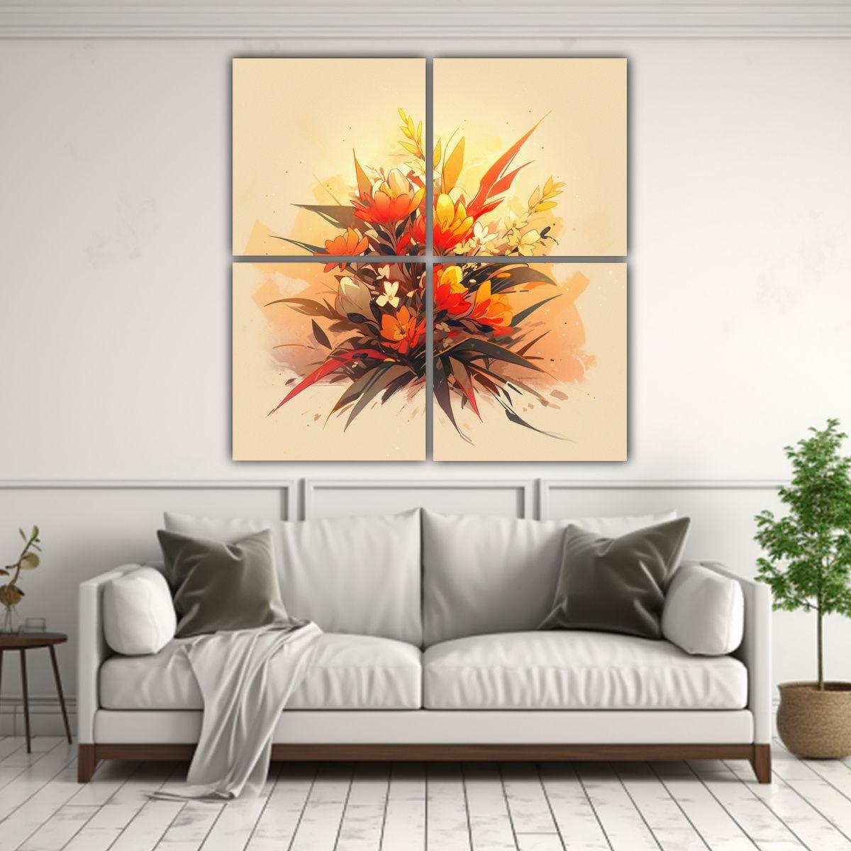 4 Lienzos Patron Intenso Mural Amarillo Y Rojo 200x200 Cm-2