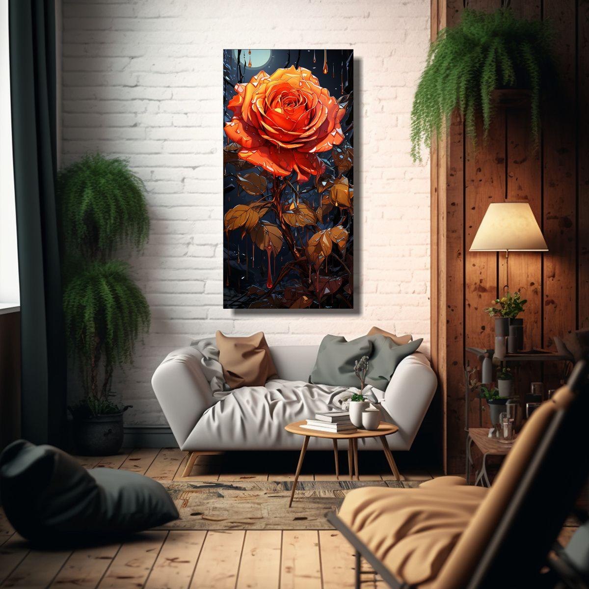 Pintura Moderna De Rosa Con Gotas En Decoración 30x60cm-2