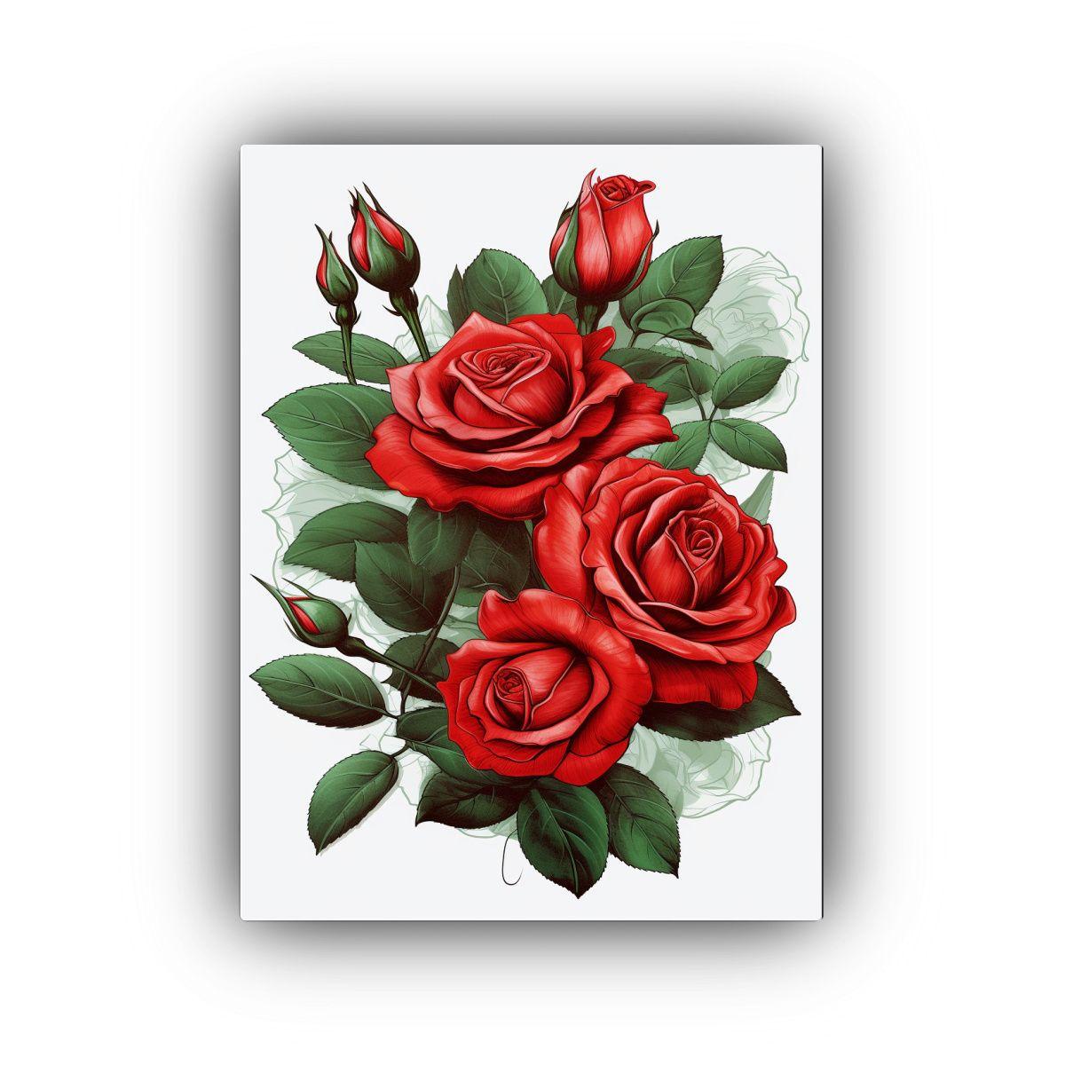 Cuadro De Rosas Rojas Con Hojas Verdes En Lienzo 30x45cm-0